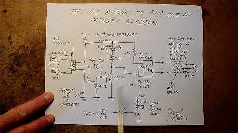 HC-SR501 PIR motion trigger interface to TRY ME button schematic for Halloween and Christmas props