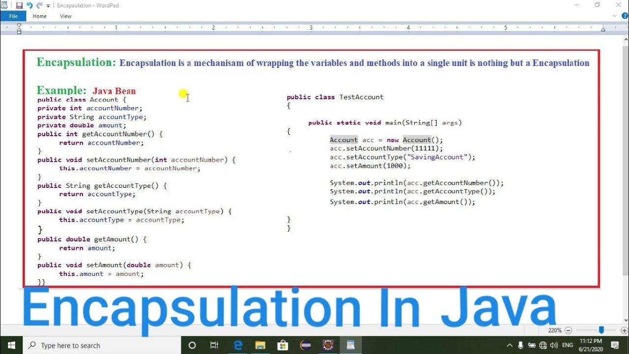 Encapsulation In Java with Example