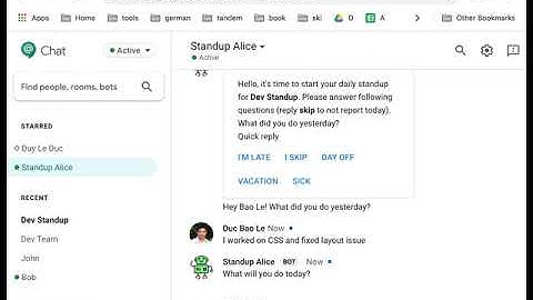 Standup Alice - Hangouts Chat reminders