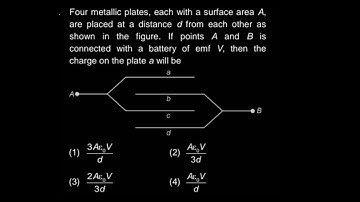 Four metallic plates, each with a surface area A, are placed at a distance d from each other