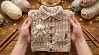 Çok Kolay Di̇ki̇şsi̇z Tiğ İşi̇ Bebek Yeleği̇ Yapimi Vest Tutorial Crochet Tiğ İşi Yakali Bebek Yeleği̇