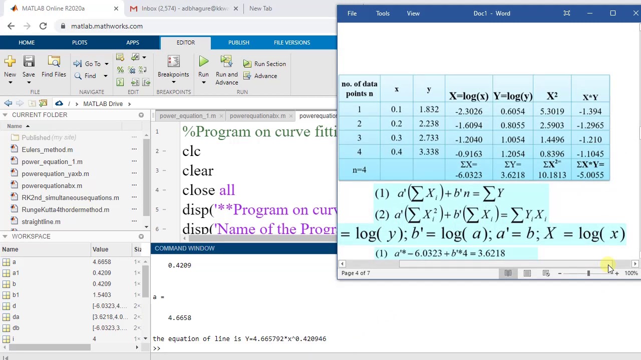 matlab program on Curve fitting _power equations - YouTube