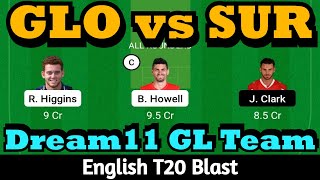 GLO vs SUR English T20 Blast Dream11 Team | glo vs sur dream11 | glo vs sur dream11 prediction