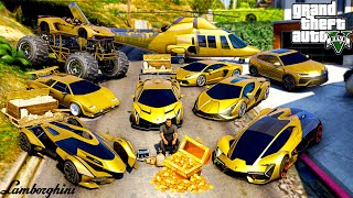 GTA 5 - Stealing Billionaire Lamborghini Golden Cars with Franklin! | (GTA V Real Life Cars #138)