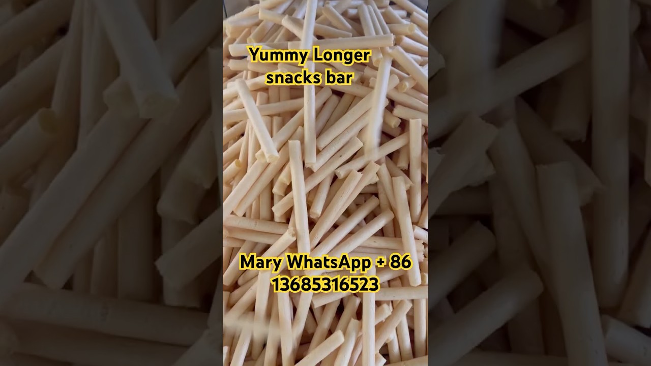 How to make Yummy snacks bar long puffs snack bar extrusion and cutting 