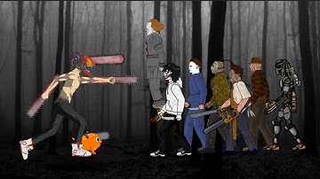 Chainsaw man vs it pennywise, Jeff, Jason Voorhees, leatherface, freedy, predator DC2 Animation