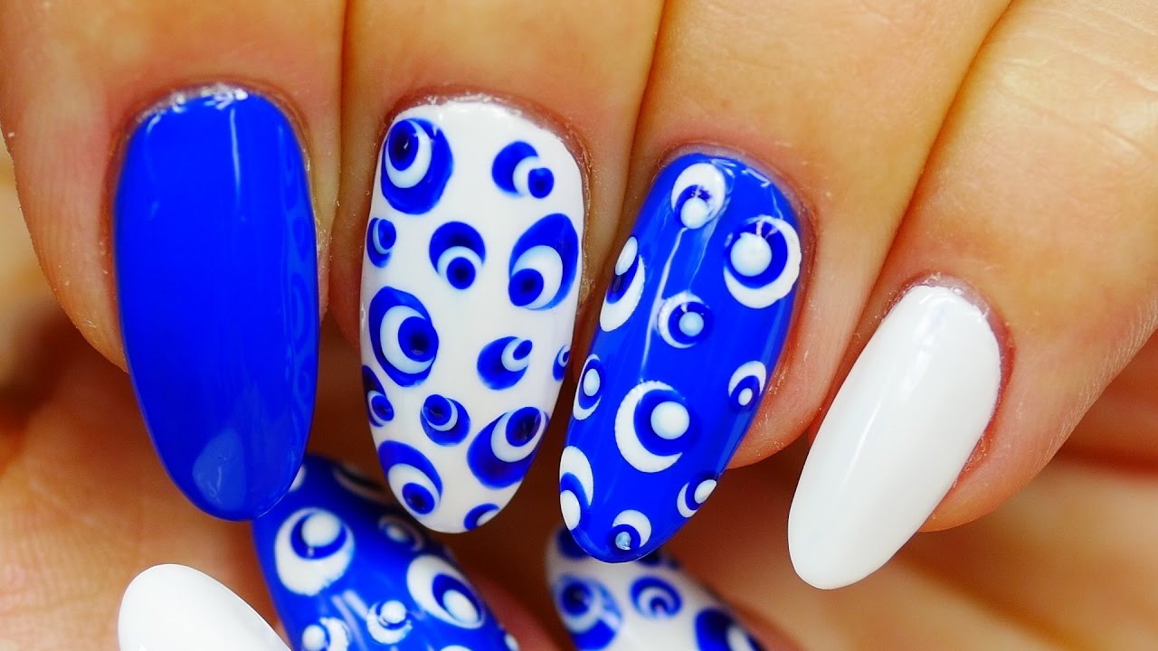 Blue and White Rhinestone Nail Art - wide 6