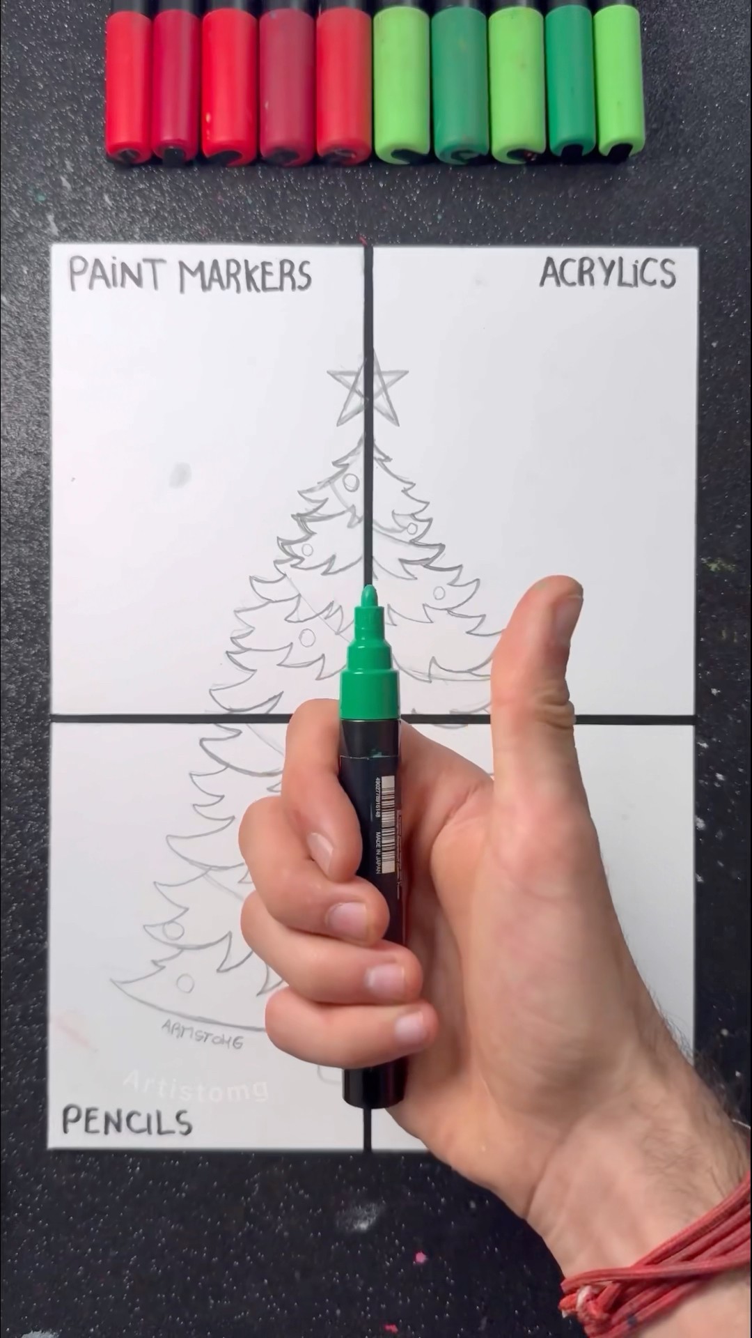 Christmas Tree with Different Techniques! ?✨? || What’s Your Favorite?! ? #christmas #art #shorts