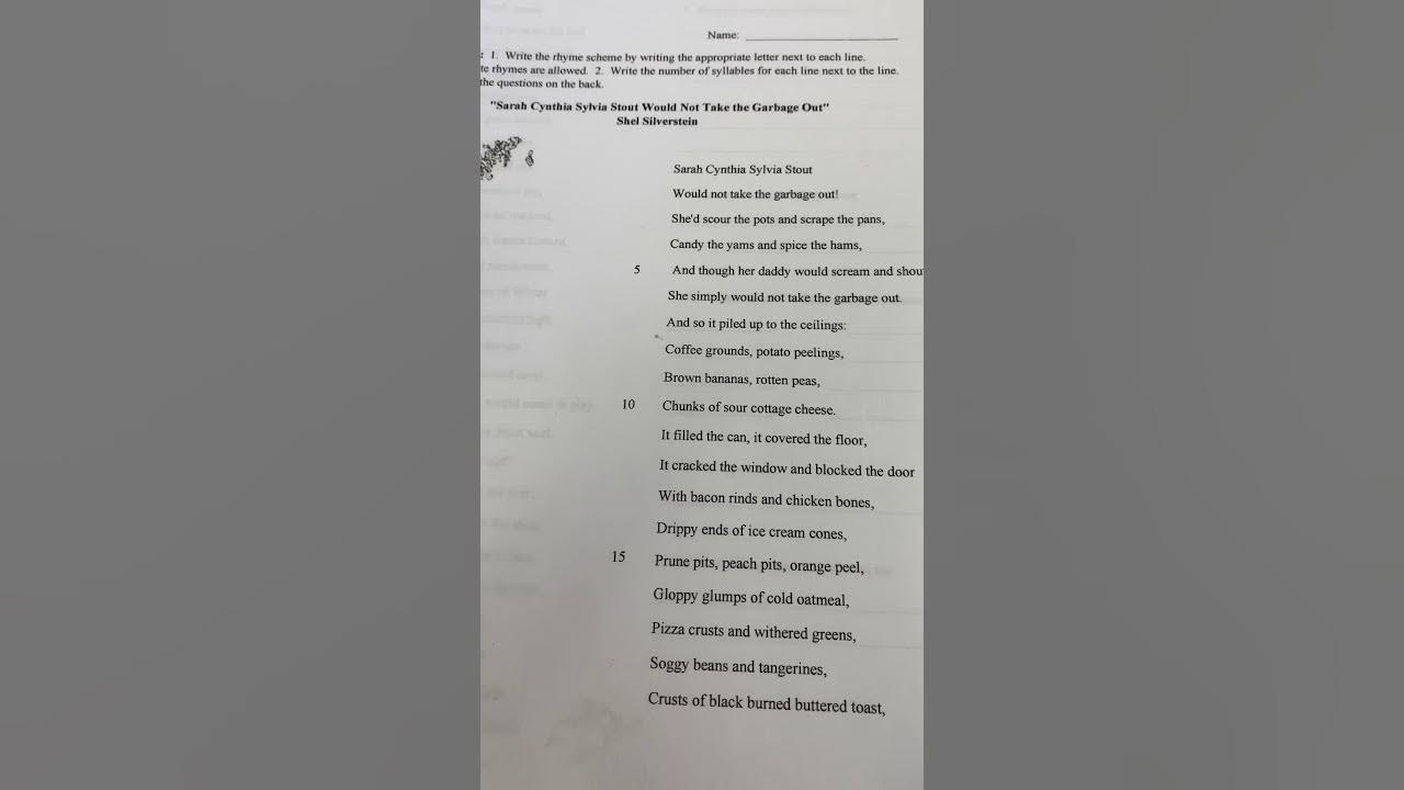 Sarah Cynthia Sylvia Stout Poem - YouTube