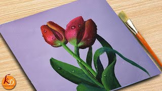 How I paint Tulip 🌷 | Acrylic painting | Red Acrylic Painting | Episode #283