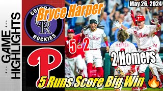 Phillies vs Rockies [FULL GAME] | May 26, 2024 | 2 Homers &amp; 5 Runs Scores 🔥 Big Win Tripple Play! 🔥