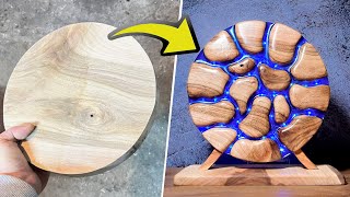 Decorative Lamp made from pieces of Walnut Wood and Epoxy Resin - Resin Art
