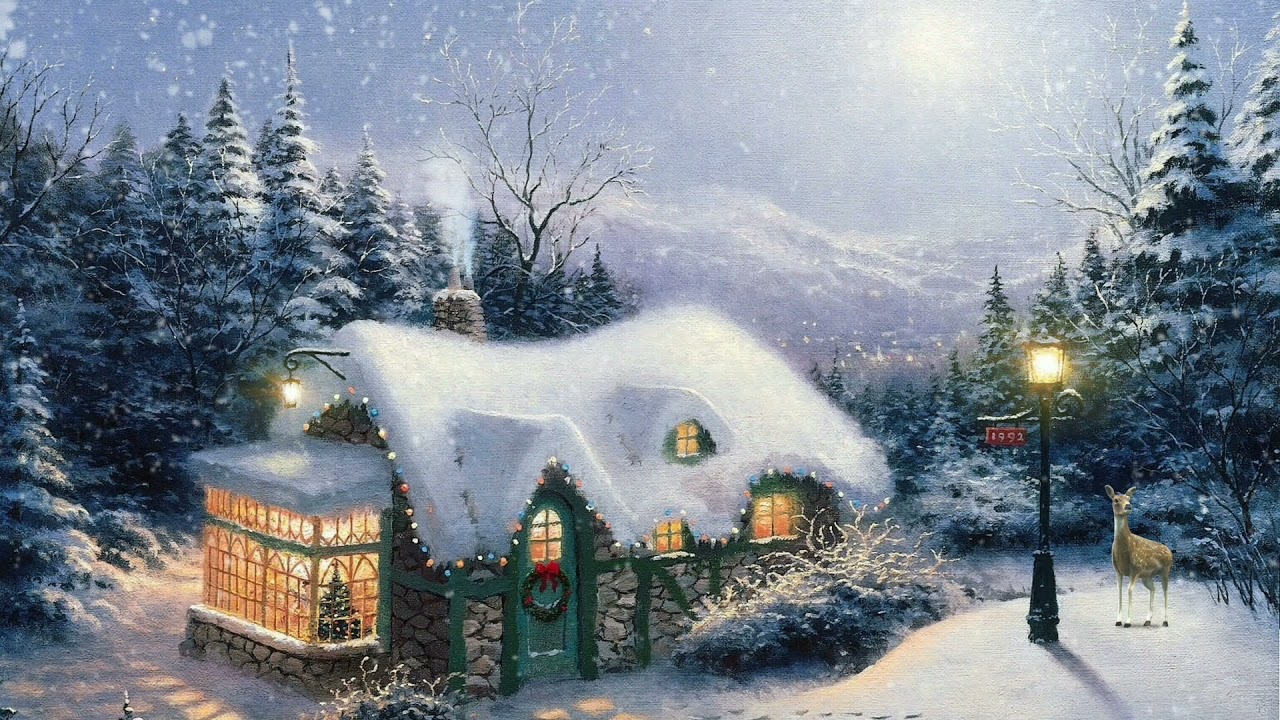 Christmas Ambience | Cozy Cottage, Snowfall, Christmas Music and ...