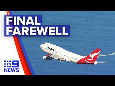 Qantas Boeing 747 takes to the skies for the last time | 9 News Australia