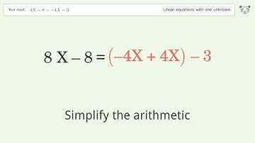 Solve 4X-8=-4X-3: Linear Equation Video Solution | Tiger Algebra