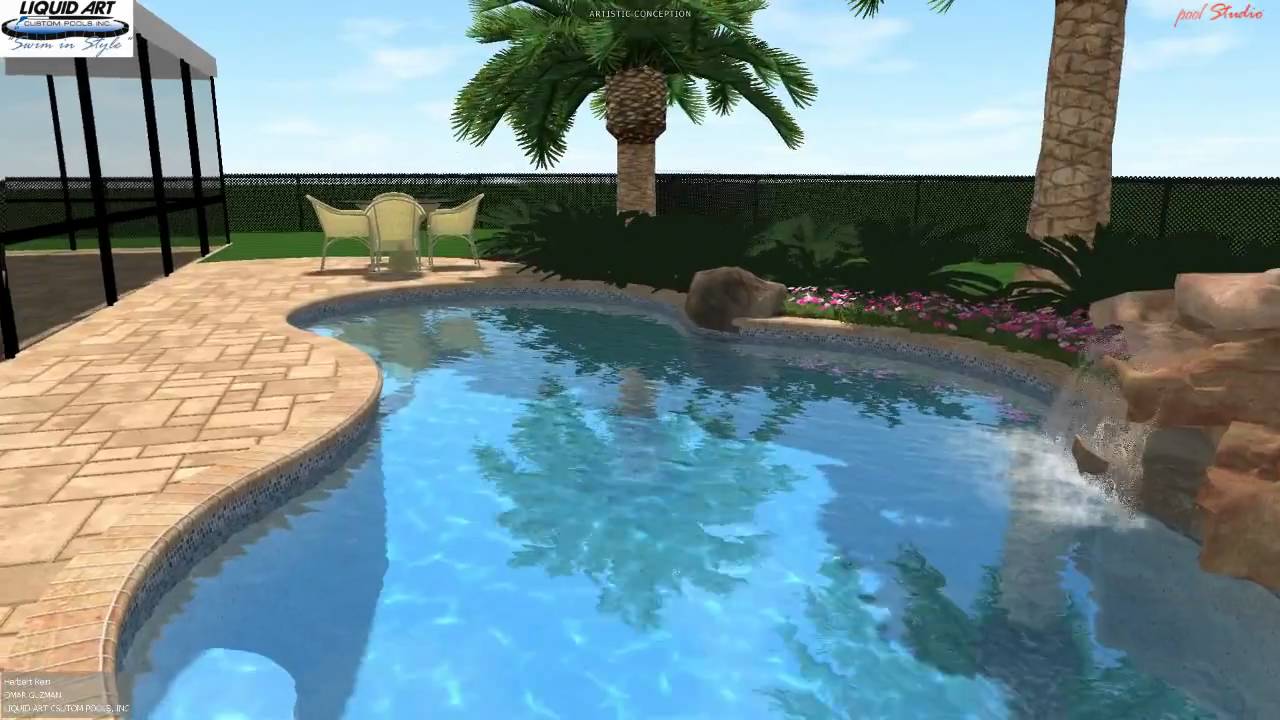 Lake Worth Pool - 3D Swimming Pool Design - Rock waterfall ...