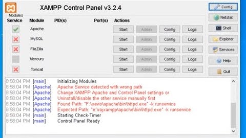xampp error Solving, Apache Service detected with wrong path &