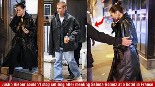 Justin Bieber couldn't stop smiling after meeting Selena Gomez at a hotel in France