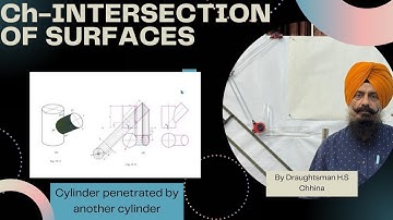 Ch-15 pb. 15.8 Intersection of Surfaces |Vertical Cylinder Penetrated by Another Cylinder |Eng. Drg.