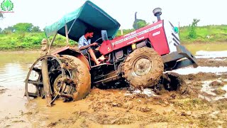 Massey Ferguson 7250 Stuck Mud Puddling Rescued by John Deere