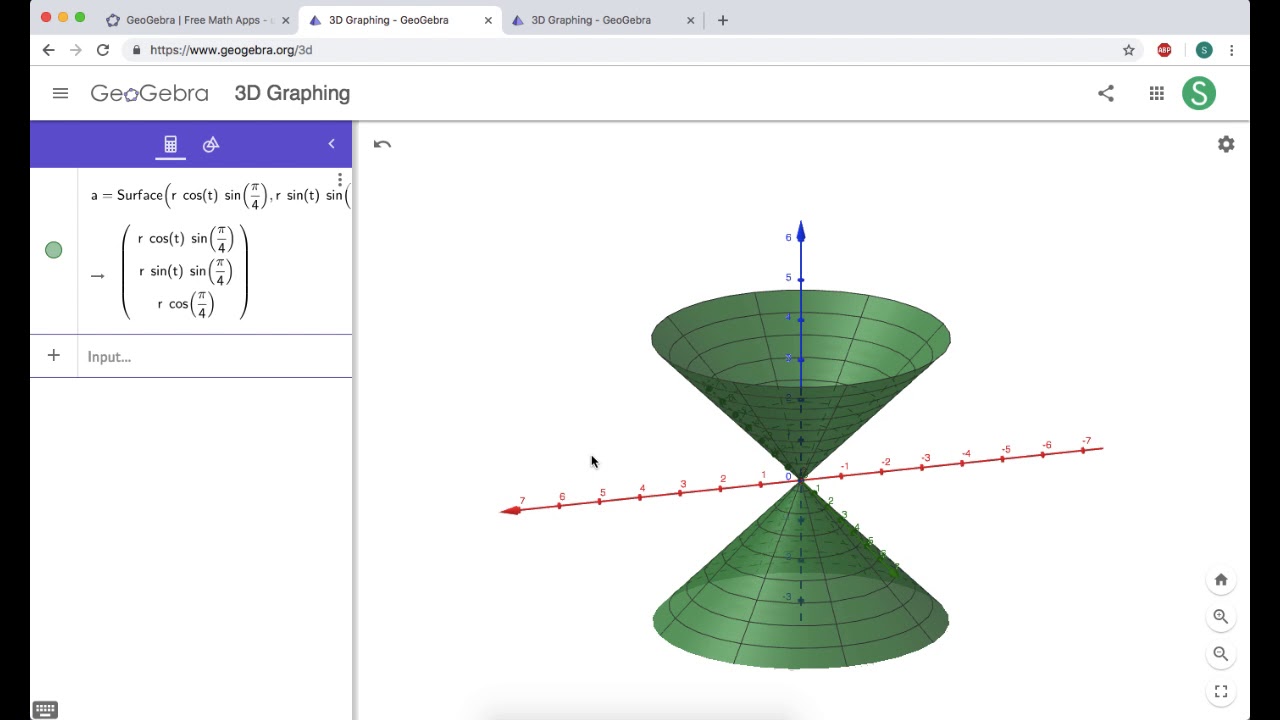 Graphing Spherical Coordinates In Geogebra 3d Part 2 A Cone About Z Axis Youtube