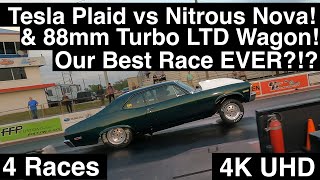 Our Best Plaid Race Ever? Nitrous 440ci Nova! 1/4mile vs 88mm Turbo Wagon! COPO vs Whoa-tary! 4K UHD