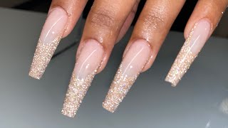 Reflective Glitter Frenchies | XL Coffin Nails | Gel-X Nails