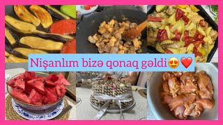 Nişanlım bizə qonaq gəldi❤️|süfrə hazırlanması,yeməklər,dondurma təamlı tort👀 #vlog #nişan #eat