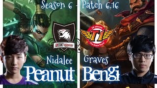 ROX Peanut NIDALEE vs SKT T1 Bengi GRAVES JUNGLE - Patch 6.16 KR Ranked | League of Legends