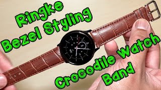 Samsung Galaxy Watch Active 2 Ringle Bezel | Brown Crocodile Leather Watch Band