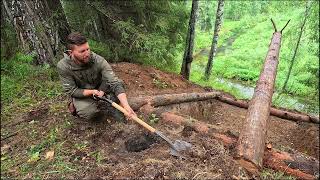 Building a DUGOUT in the wild forest from start to finish 3 TOOLS ONLY. Short version in 40 minutes