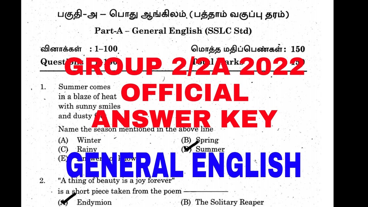 General English Official Answer Key TNPSC G2/2A 2022 #tnpsc ...