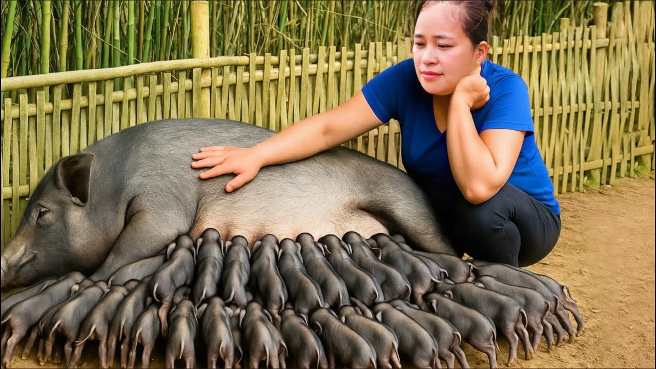 Take care of Little Newborn Piglets, Preparing Food For Mama Pig - Farm Daily Life