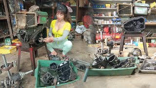 Full Video: Genius girl Repair, Restoration 15 hp Diesel Engine Produced In 1980 | Girl mechanic.