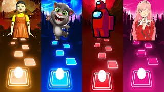 Squid Game VS Talking Tom VS Among US VS Phao 2 Phut Hon  Tiles Hop EDM Rush!