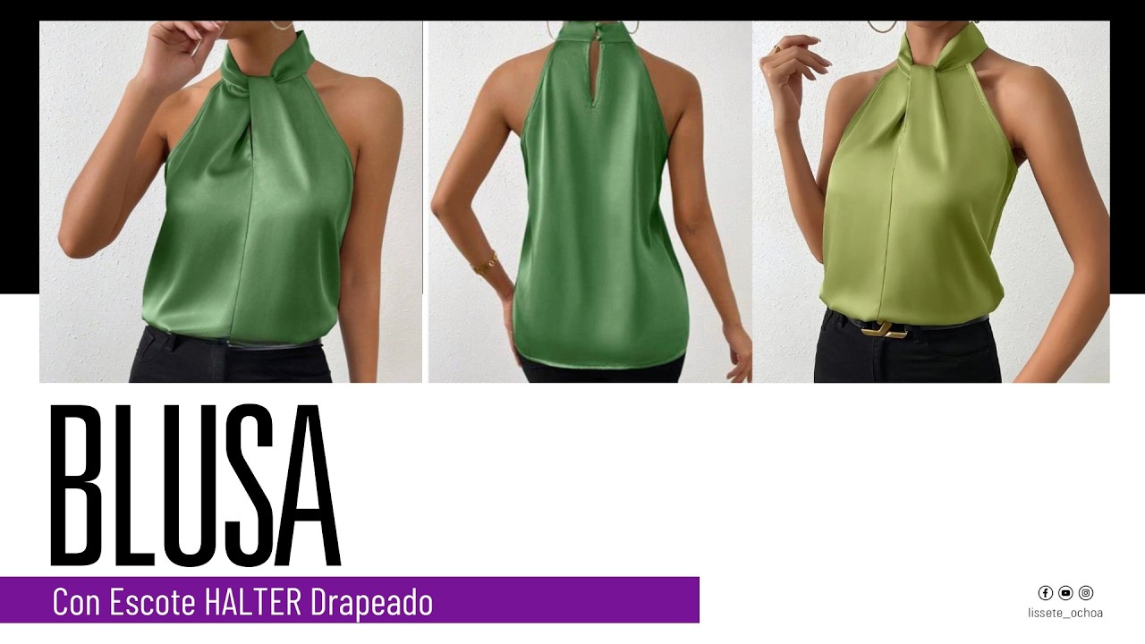 Blusa con escote halter y drapeado👉 #LisseteOchoa #AltaCosturaAdictas