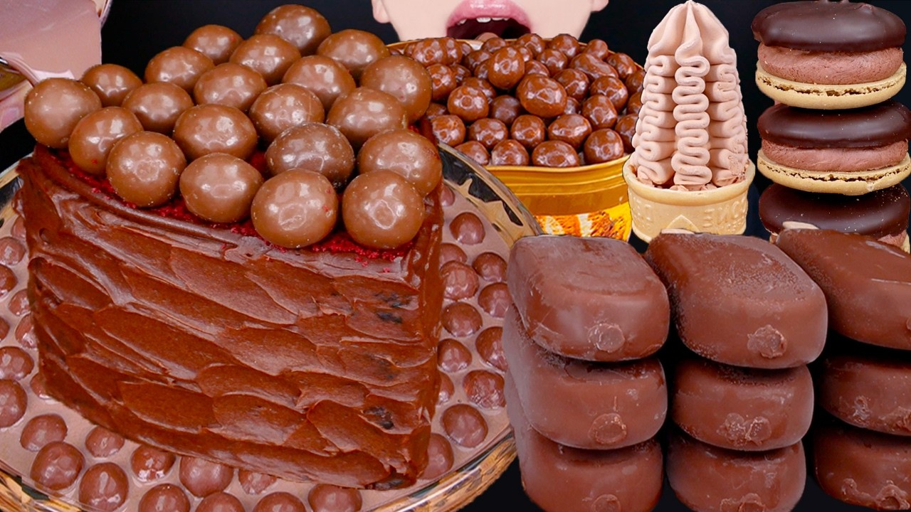 ASMR CHOCOLATE CAKE ICE CREAM MALTESERS NUTELLA DESSERT MUKBANG 초콜릿 먹방チョコレートアイスクリーム 咀嚼音EATING SOUNDS