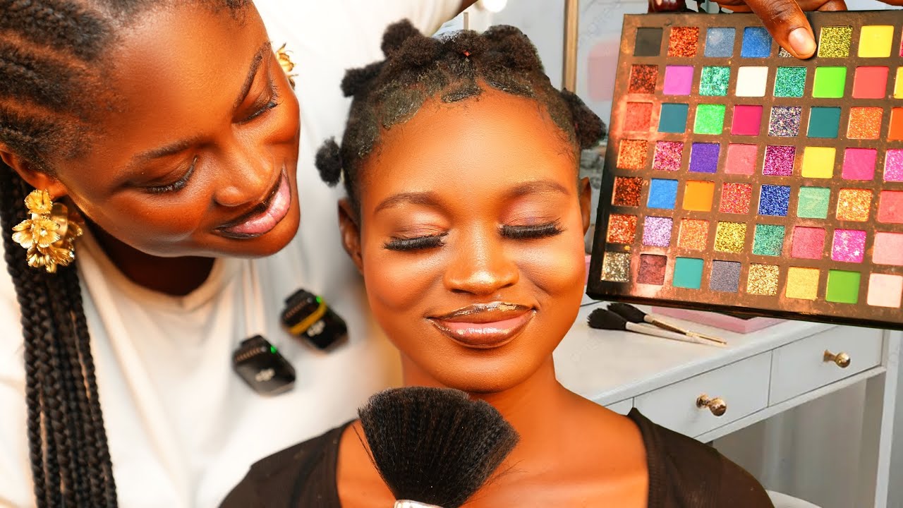 Asmr✨No talking Make up application, edge laying, lashes fixing,contour, highlighting, Hair Styling