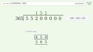 55200000/365 Long Division — Step-by-Step | Tiger Algebra Solver