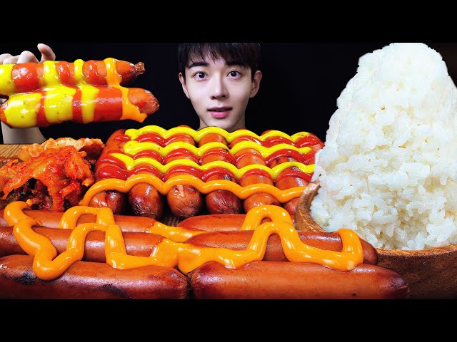 ASMR MUKBANG 통통한 치즈 마요 쟌슨빌 소세지 김치 한식 먹방 Sausage Kimchi Rice REAL SOUNDS