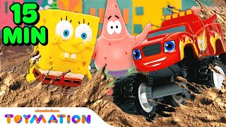 Blaze Saves SpongeBob & Patrick From Crusher's Mudslide & Best Rescues! | Toymation City