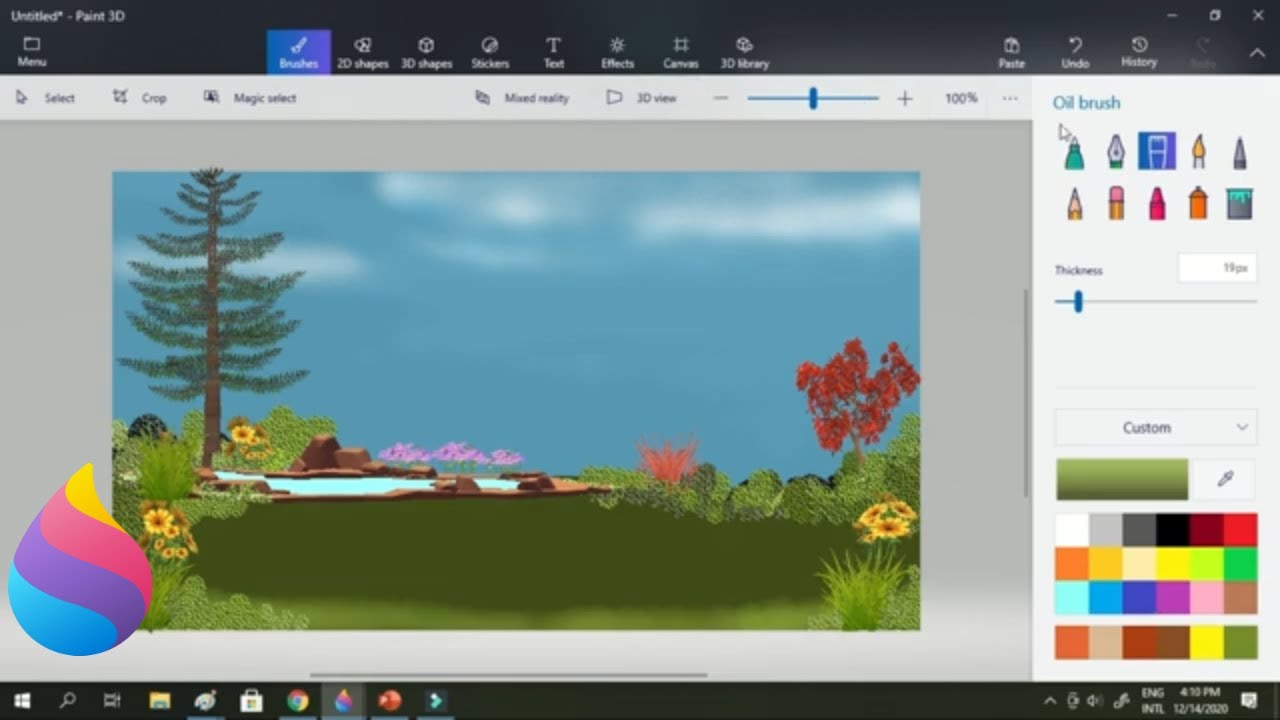 How to Create 3d Landscape Garden with Pond in paint 3D - YouTube