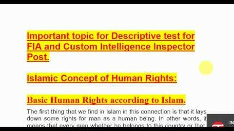 Islamic Concept of Human Rights. important video for Descriptive test for FIA & Custom Intelligence.