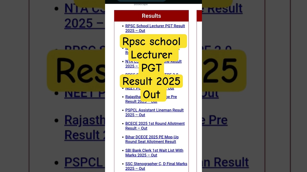 Rpsc school Lecturer pgt result out 2025 