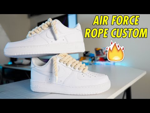 Custom AF1 White Leather Gray Chunky Rope Laces Black Air 