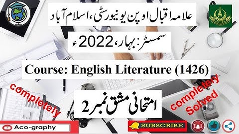 AIOU Code 1426 Solved Assignment No.2 Spring 2022|| Subject: English Literature | Level:B.A/B.com