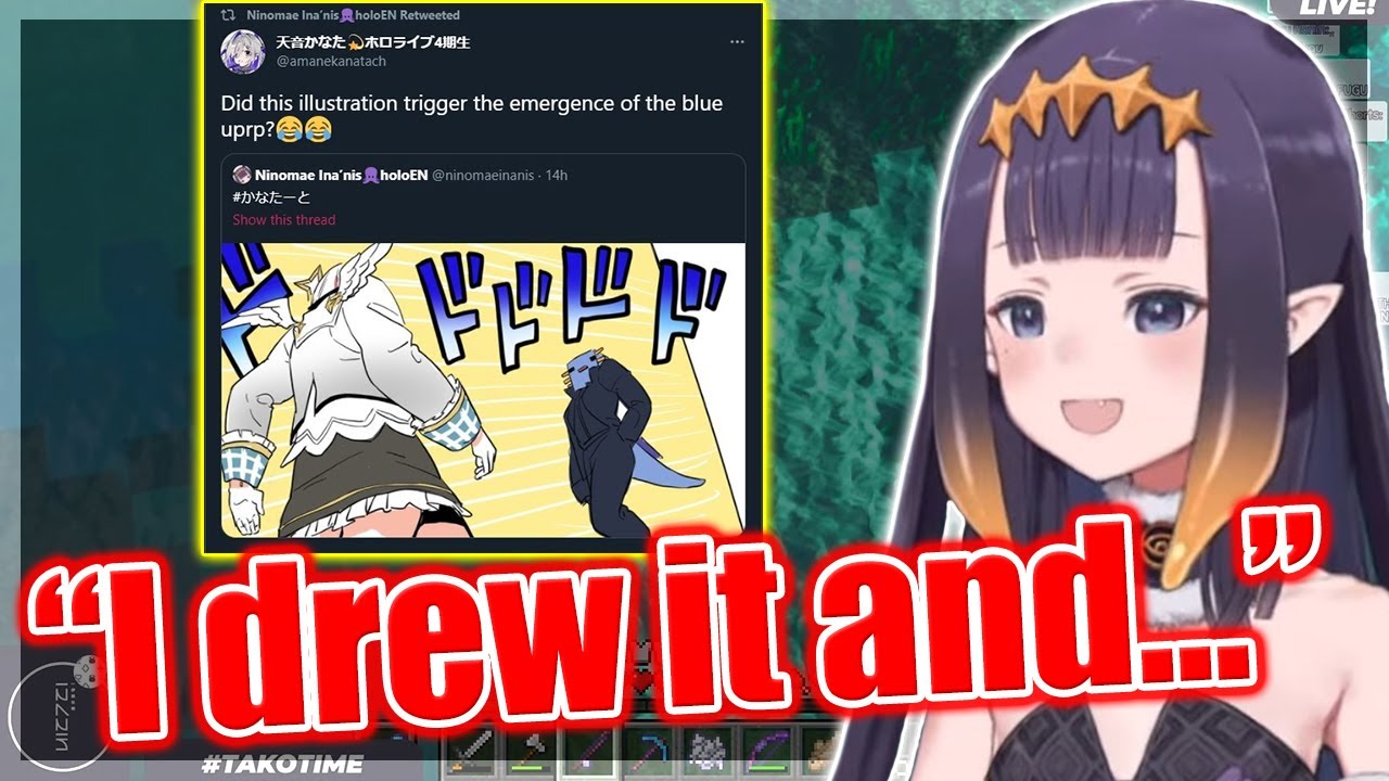 Ina Reacts To Kanata Getting BLUE AXOLOTL After Drawing Meme 【ENG Sub Hololive English HoloEN】