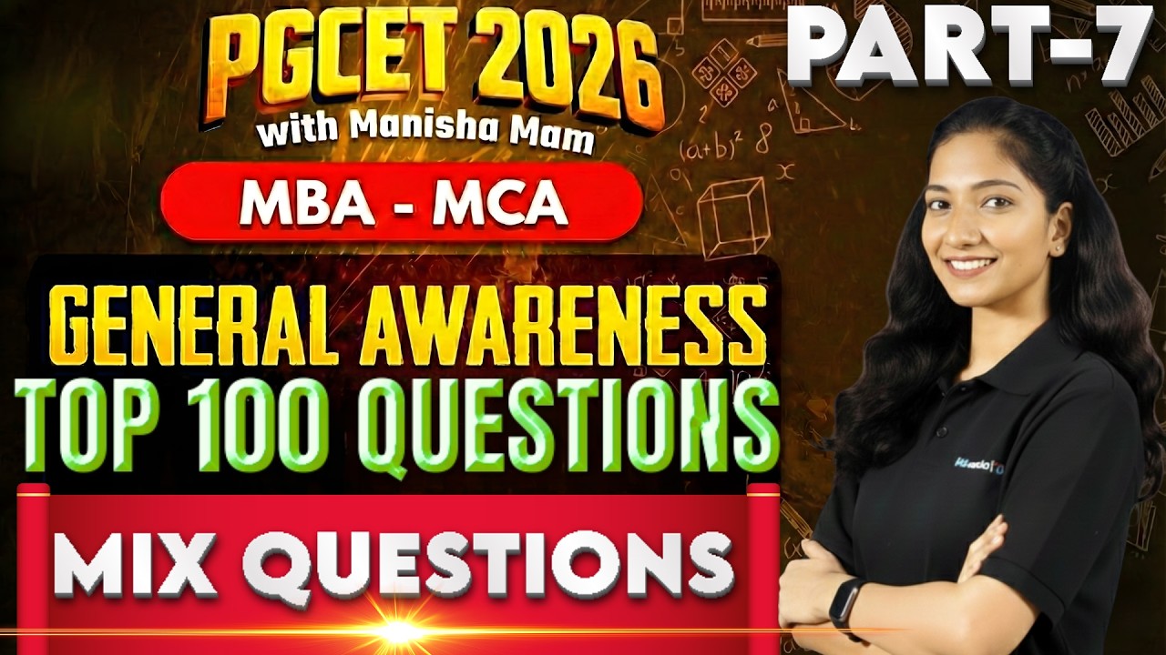 PGCET  MBA - MCA 2026 | GENERAL AWARENESS  | TOP 100 QUESTIONS  PART- 8  #pgcetexam2026