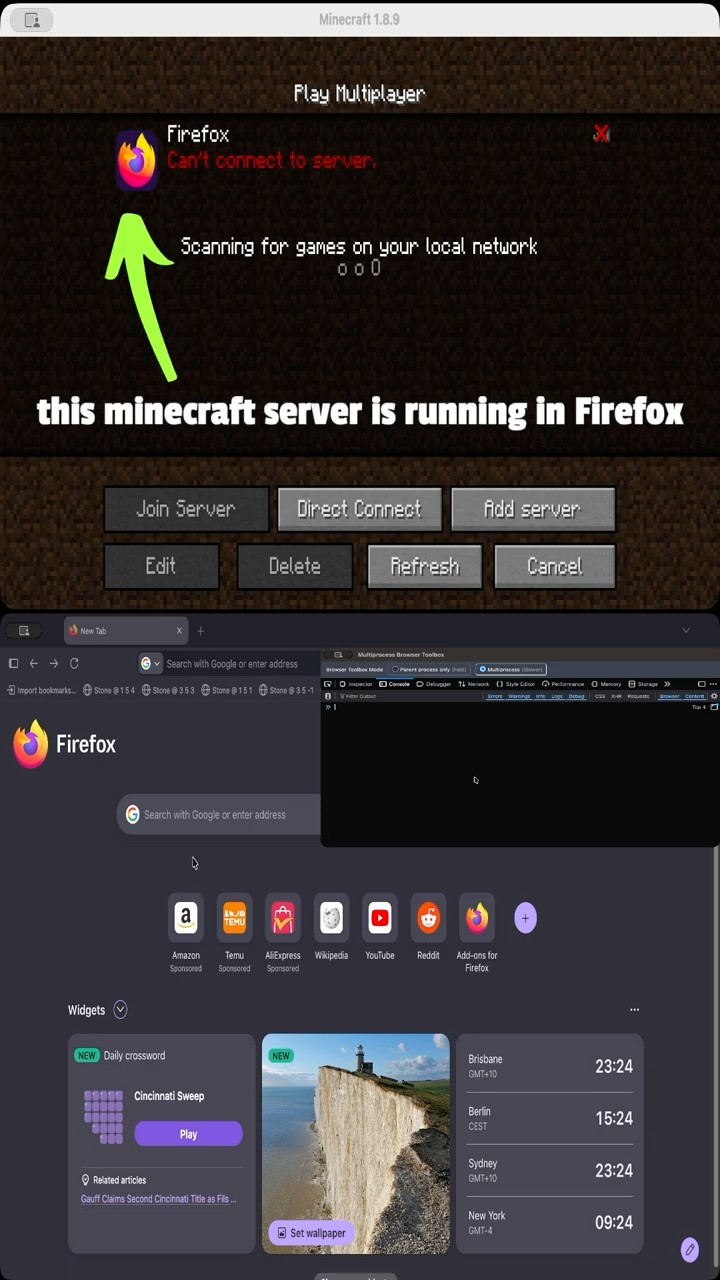 Thumbnail: I made a minecraft server in Firefox