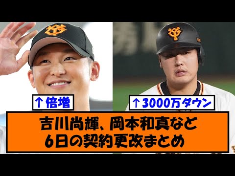 【巨人】吉川尚輝、岡本和真など　6日の契約更改まとめ【なんJ反応】